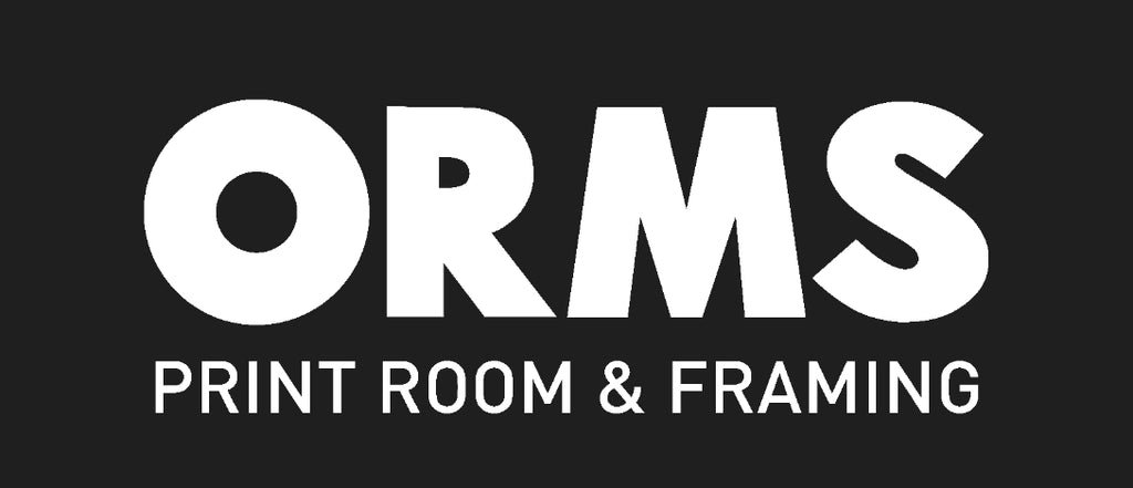 Logo of ORMS Print Room & Framing with white text on a black background