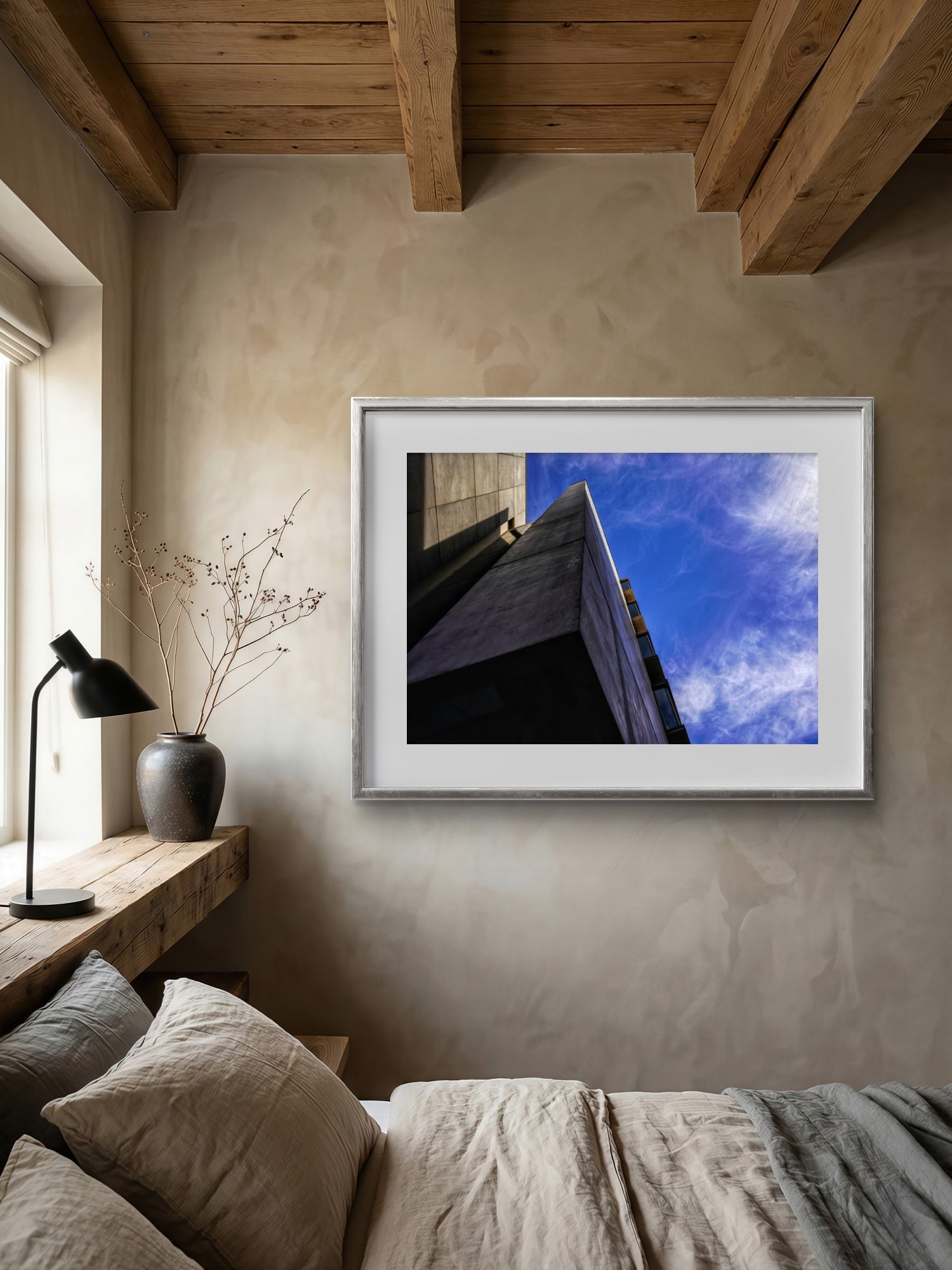 Knife Edge Concrete Corner — Scewed Perspective Against Cobalt Sky