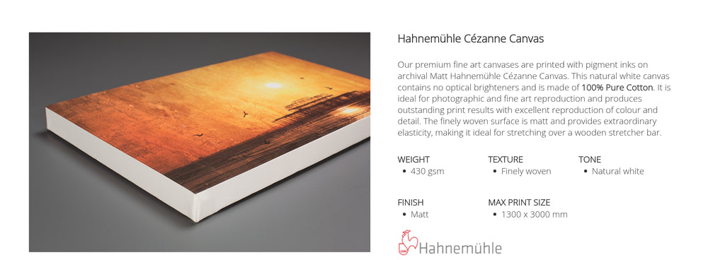 Hahnemähle Canvas print with sunset scene on a gray background
