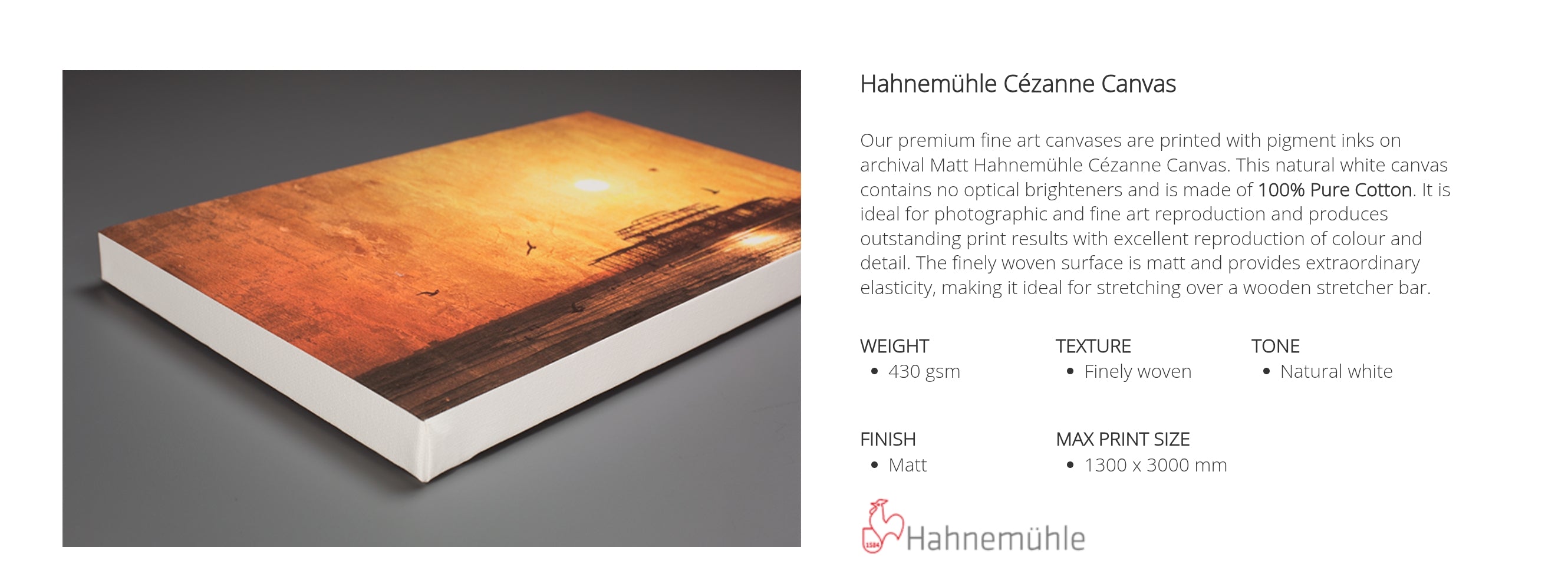 Hahnemähle Canvas print with sunset scene on a gray background