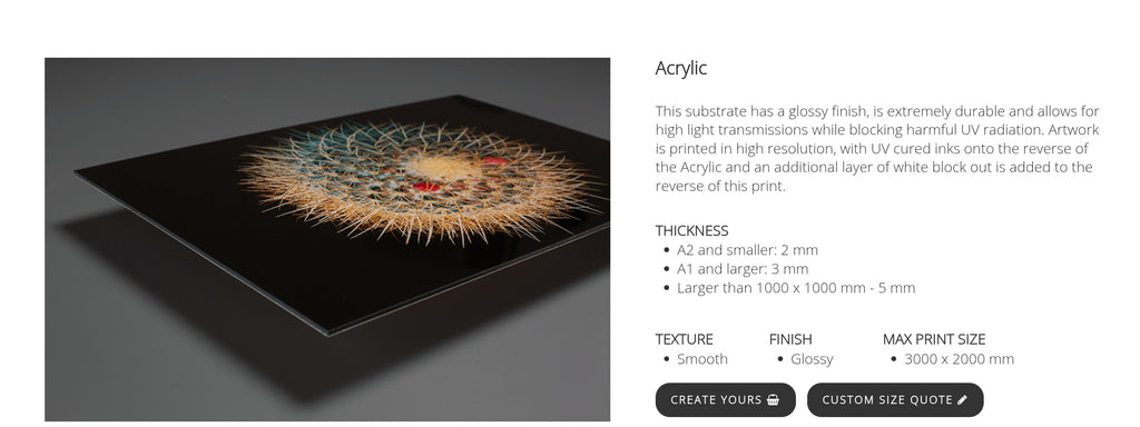 Acrylic substrate with a glossy finish on a gray background