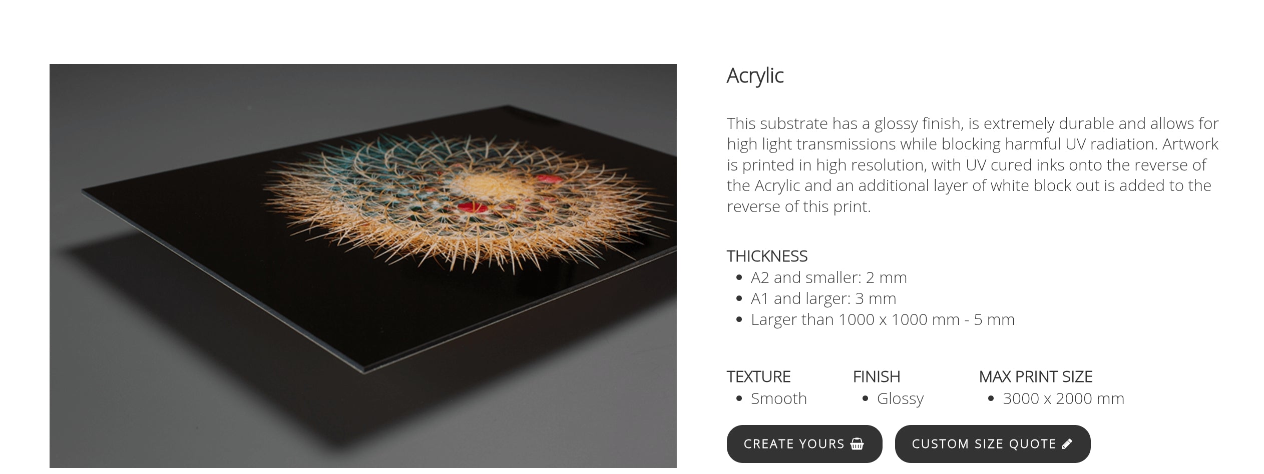 Acrylic substrate with a glossy finish on a gray background