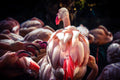 Group of flamingos gathered together in soft natural light showcasing detailed feathers and coastal wildlife behaviour.
