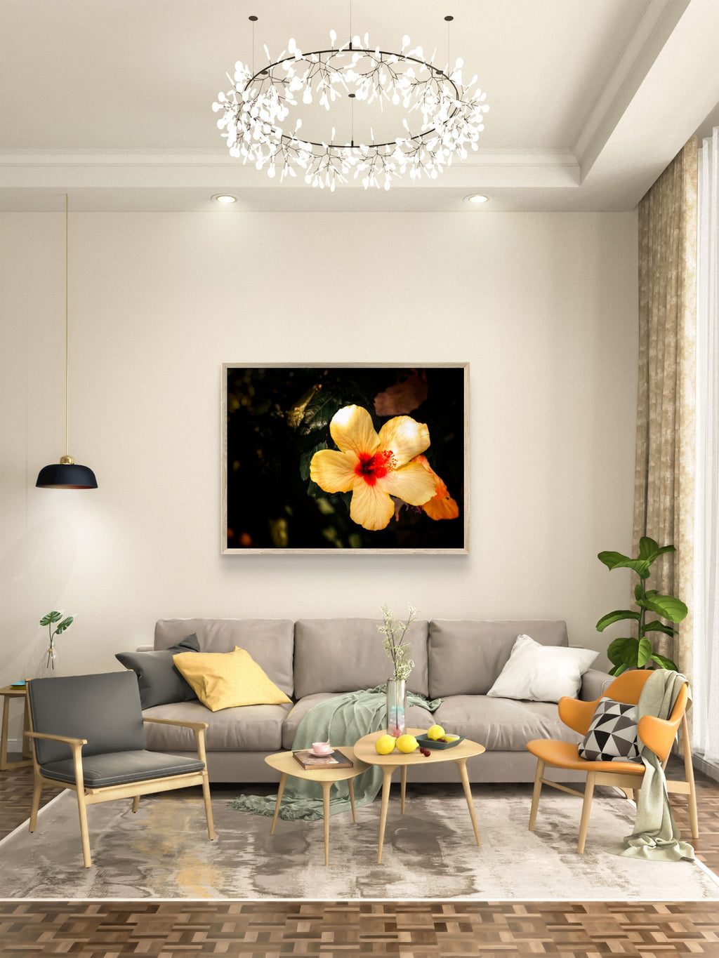 Yellow Hibiscus Bloom - True Fibre Print Only,  no frame