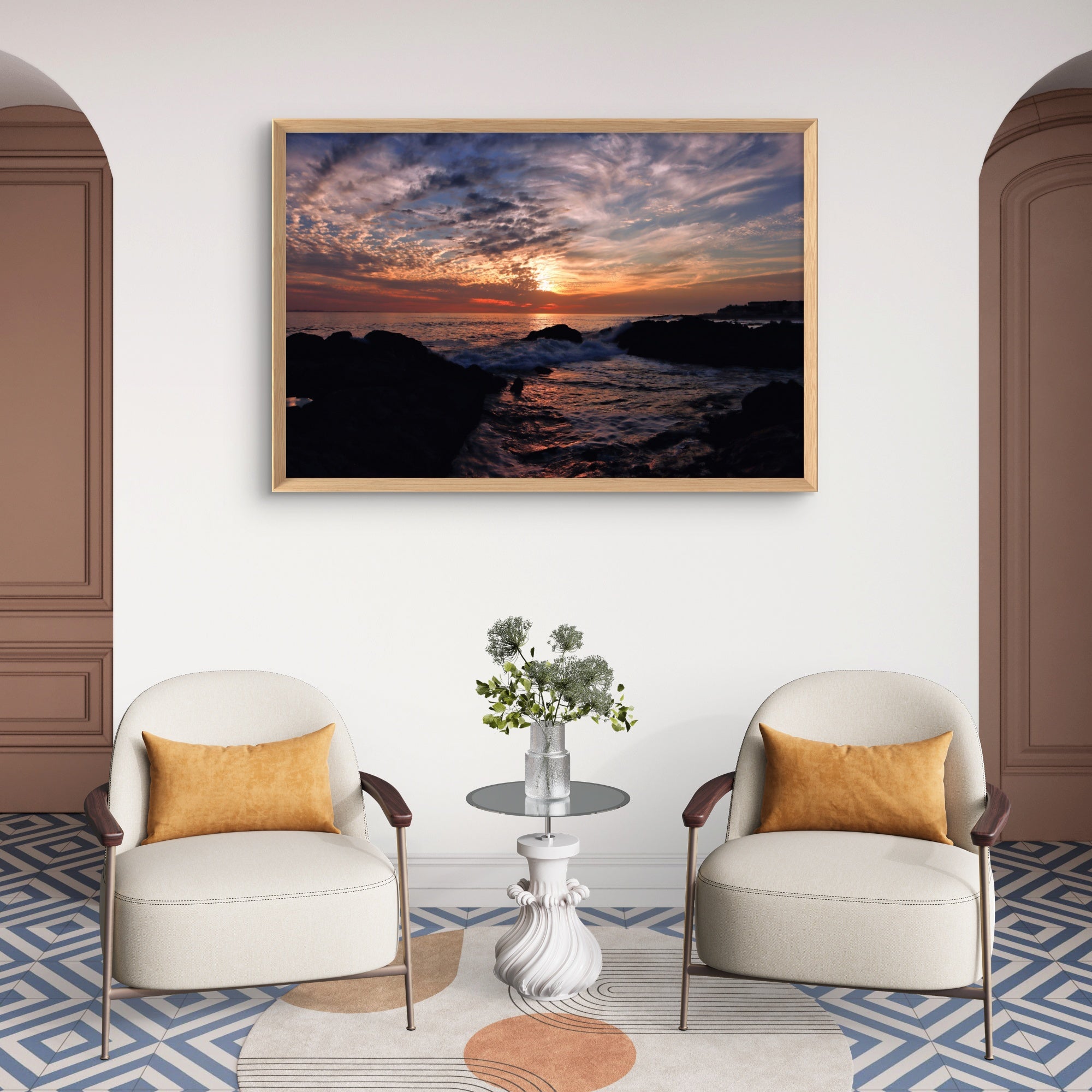 Moody Ocean Waves Sunset Metal Print