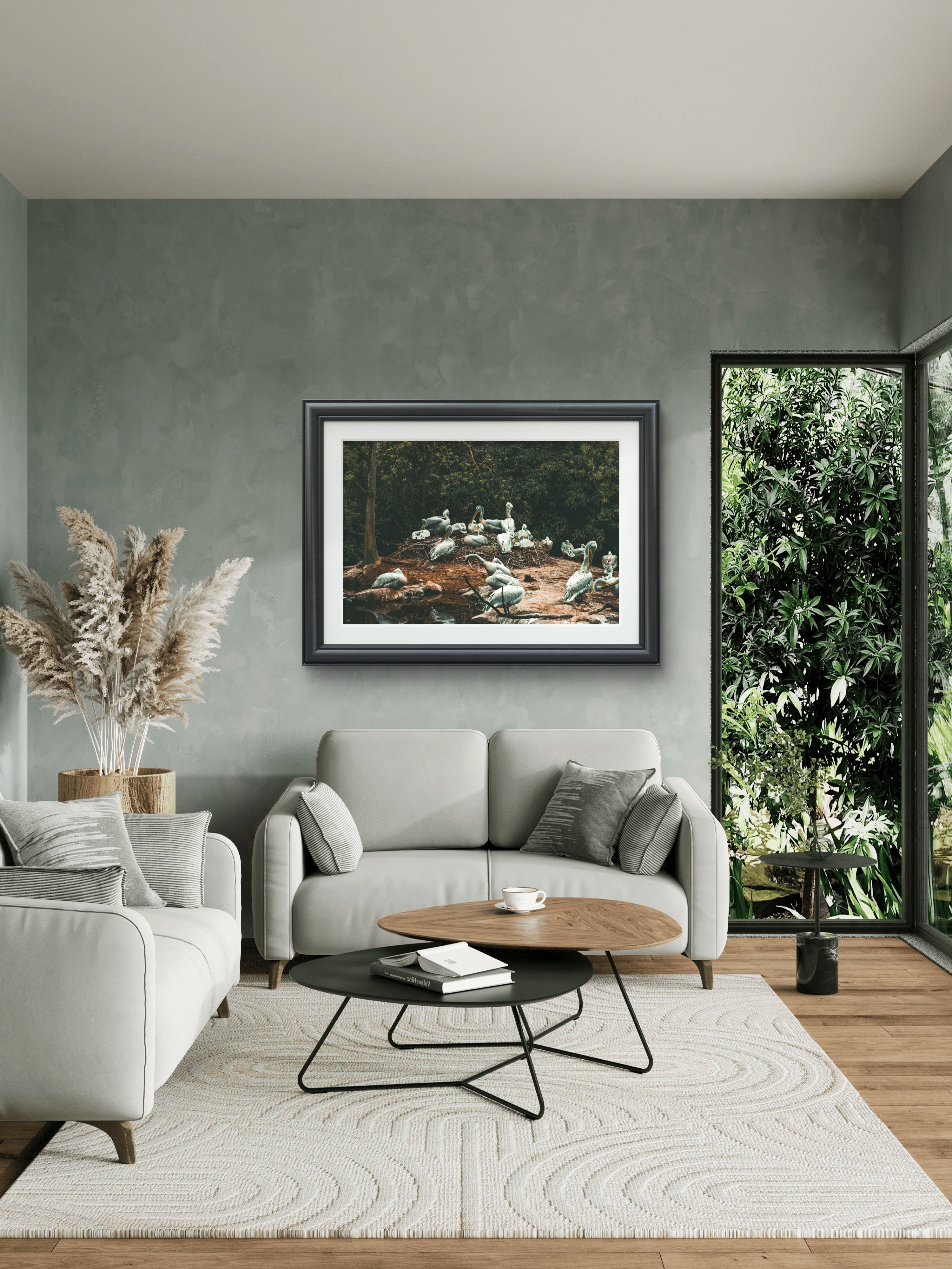 The Gathering – Vintage Look Pelican Colony Fine Art Print | Photography | Wall Art | Decor Framed Perspex Print
